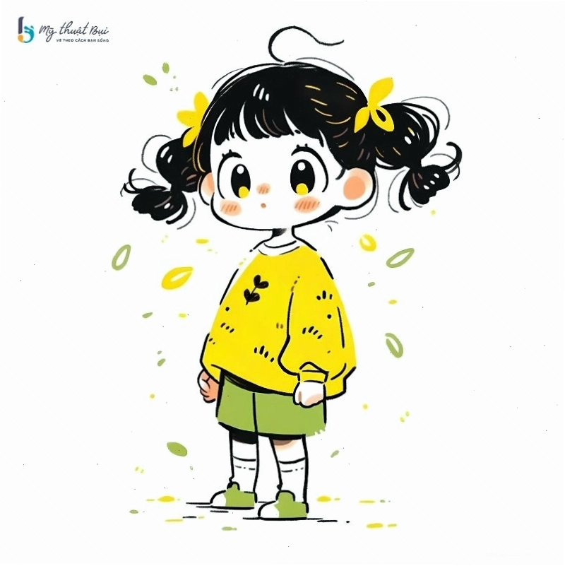 Hình vẽ chibi nữ dễ thương với trang phục học sinh
