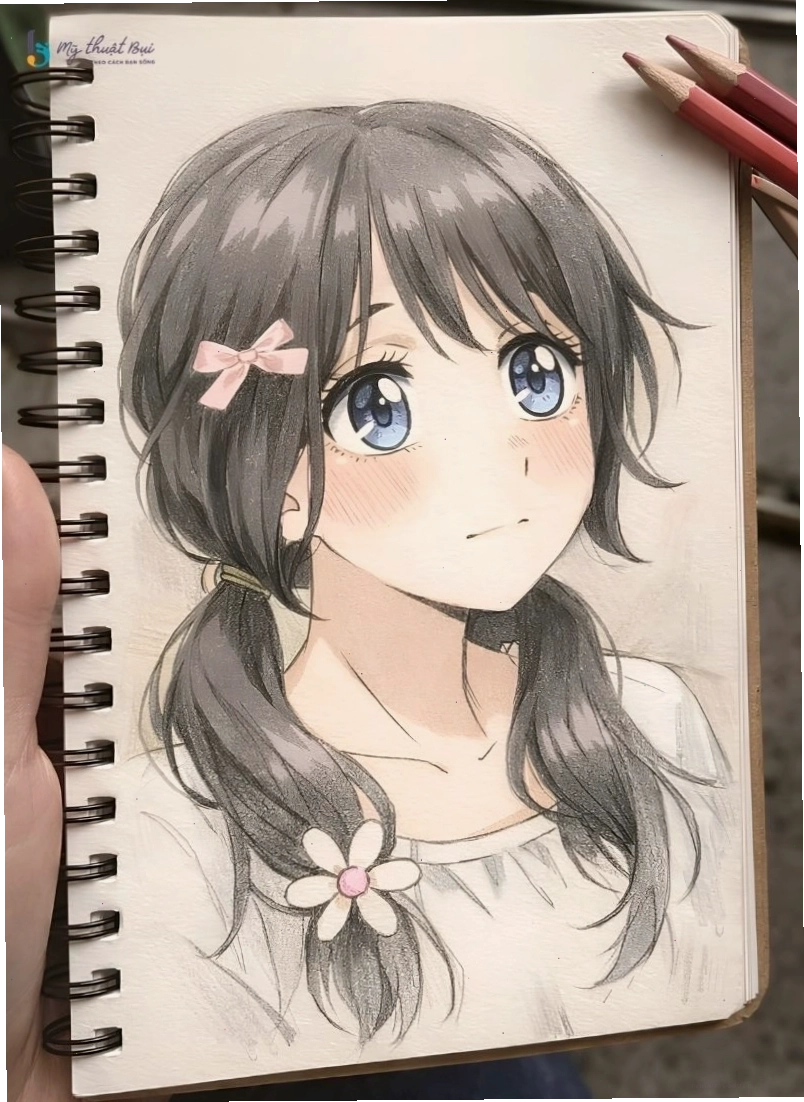 Hoàn thiện khuôn mặt anime nữ với mũi, miệng và tai