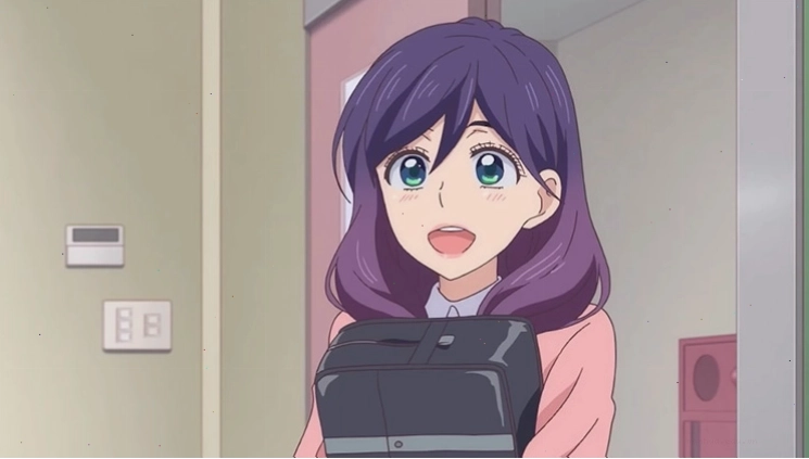 Kae Serinuma tóc tím trong anime Wotakoi