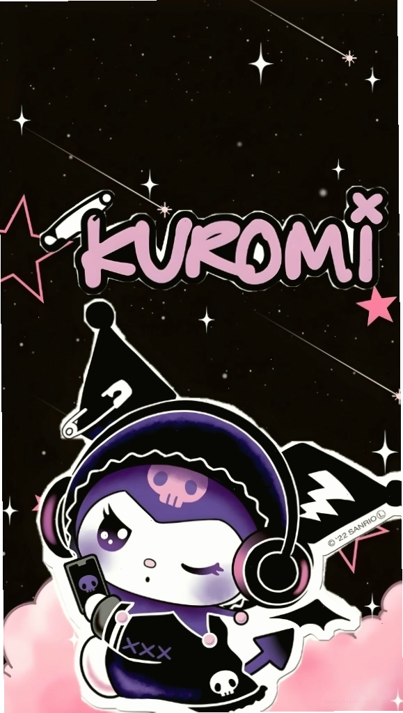 Kuromi đeo tai nghe, thể hiện phong cách âm nhạc