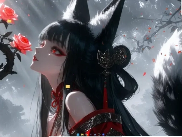 Live wallpaper Fox girl with a fluffy tail
