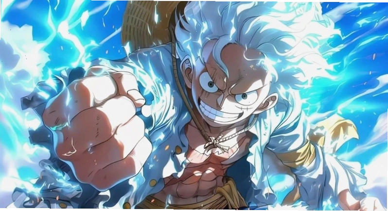 Luffy Gear 5 trong tư thế chuẩn bị tung chiêu tấn công hủy diệt