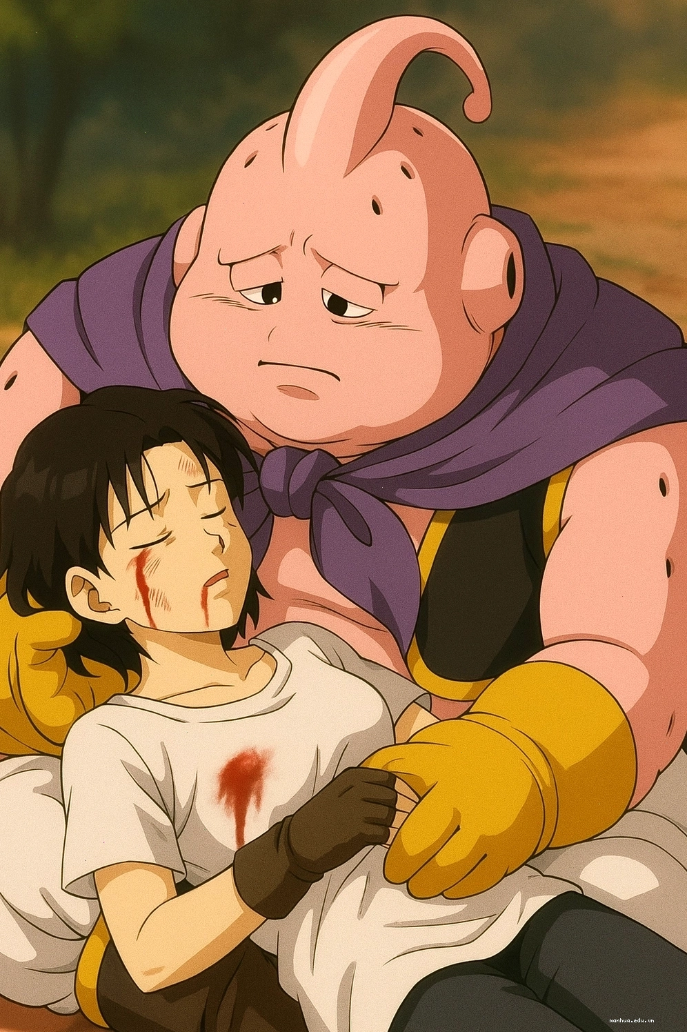 Majin Buu Dragon Ball trong một khoảnh khắc chiến đấu căng thẳng