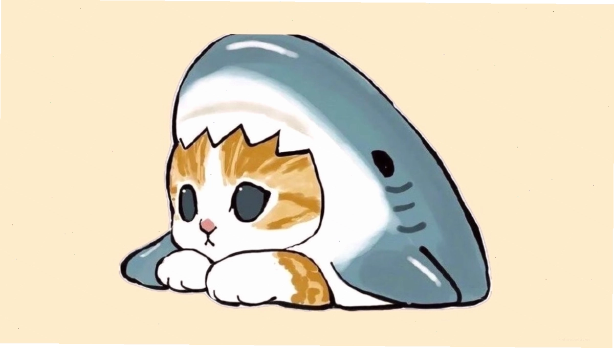 Mèo cute anime đang chơi đùa với cuộn len