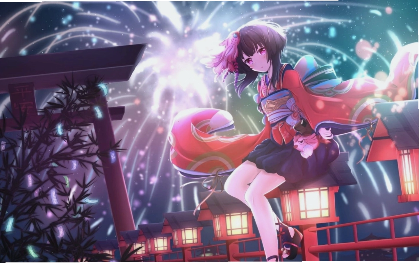 Nhân vật anime nữ đáng yêu trong trang phục kimono truyền thống