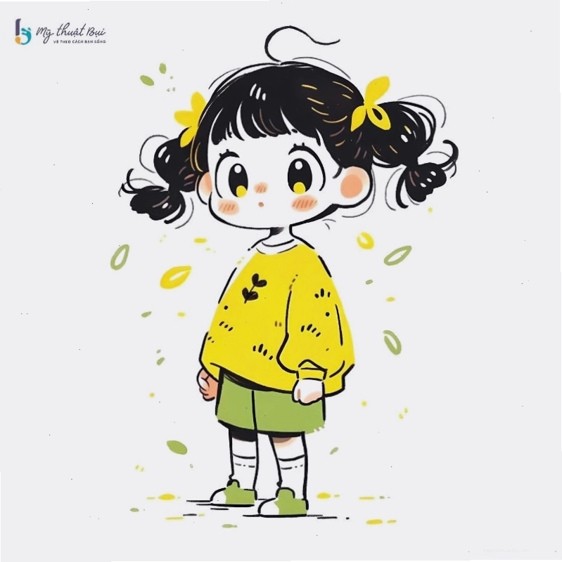 Nhân vật chibi nữ với đôi mắt to tròn và biểu cảm dễ thương