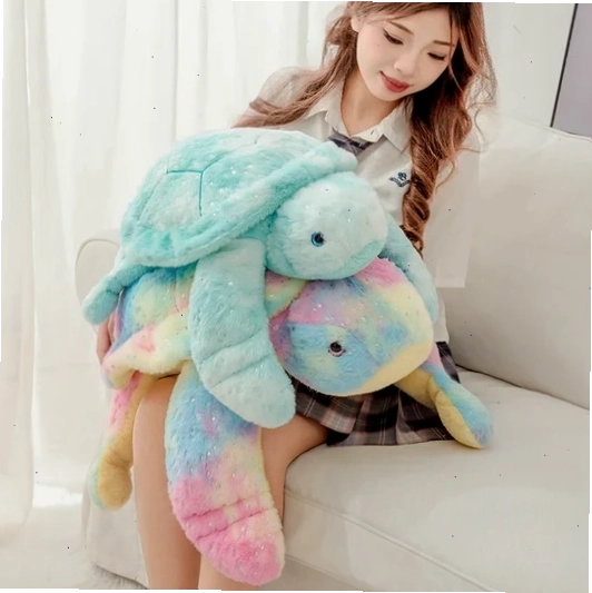 Những chú rùa nhồi bông màu xanh và pastel