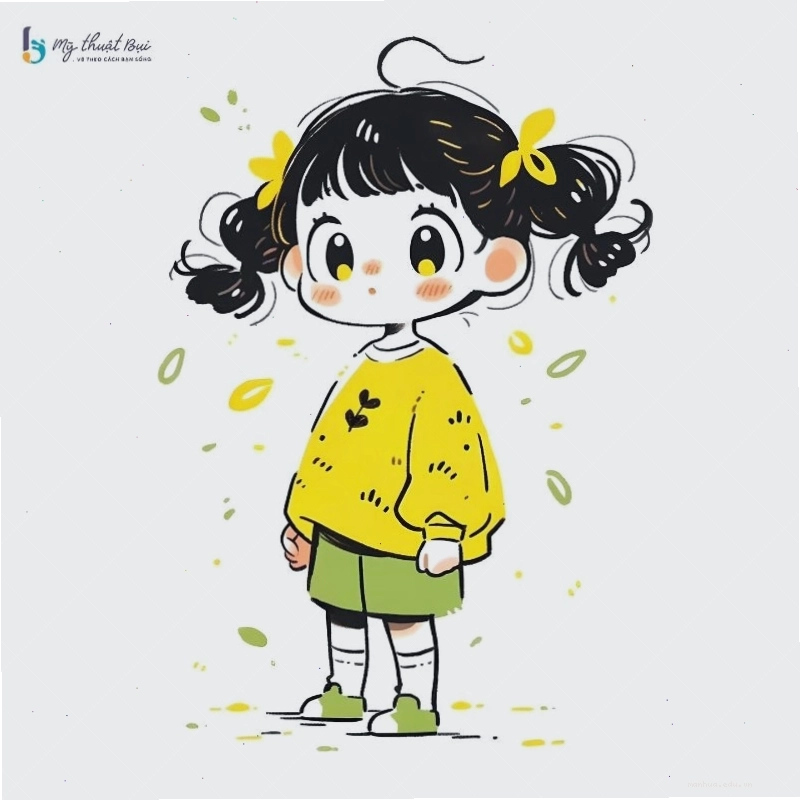 Nữ nhân vật chibi với biểu cảm đáng yêu và đôi mắt to tròn