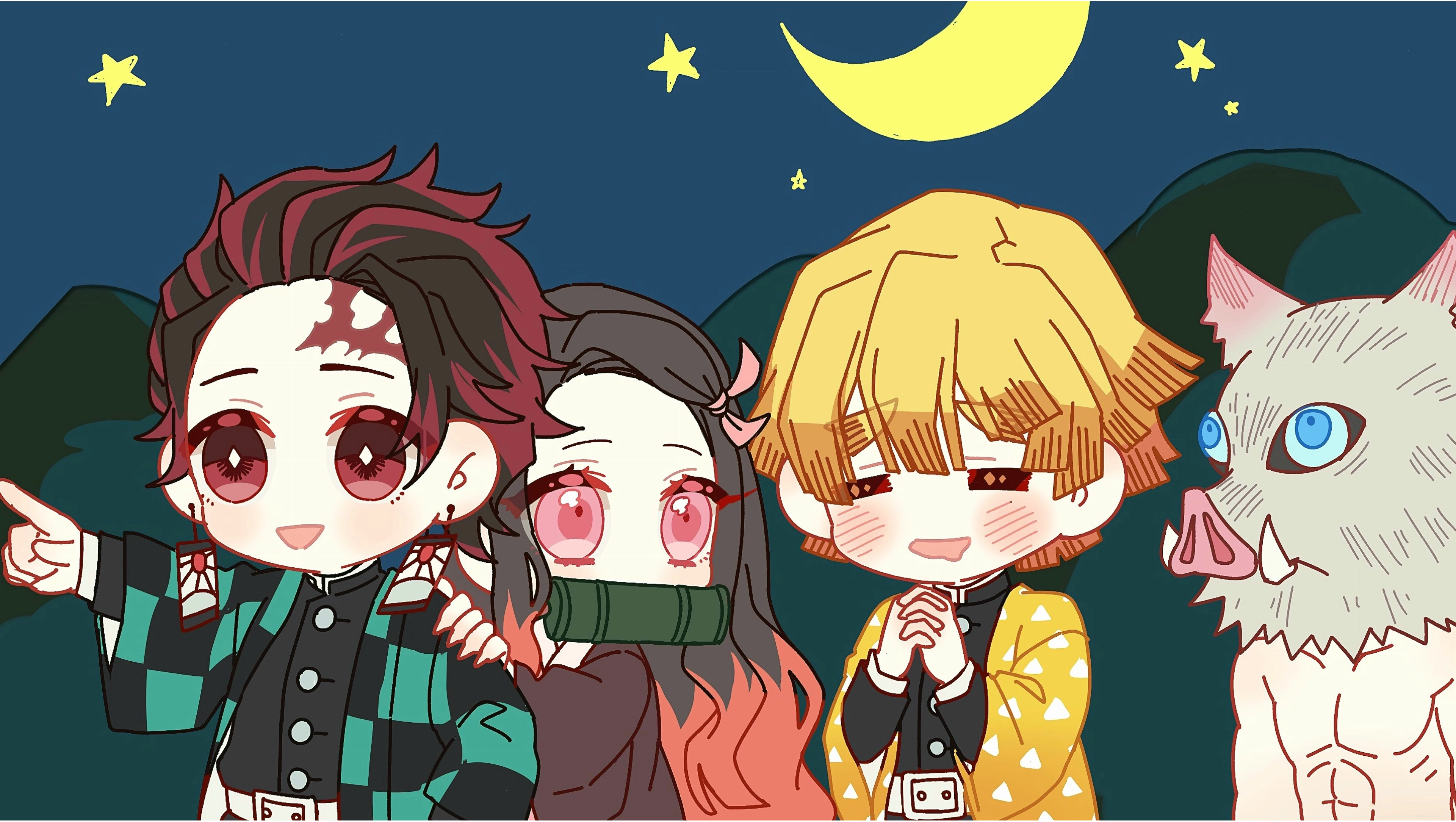 Phiên bản Chibi của Nezuko, Zenitsu và Tanjiro