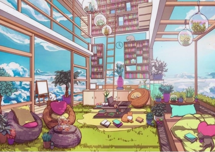 Phong cảnh anime yên bình với con đường và cây cỏ