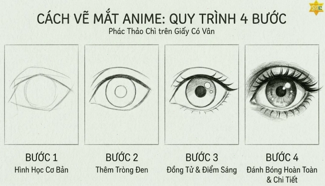 Quy trình 4 bước vẽ mắt anime đơn giản và chi tiết