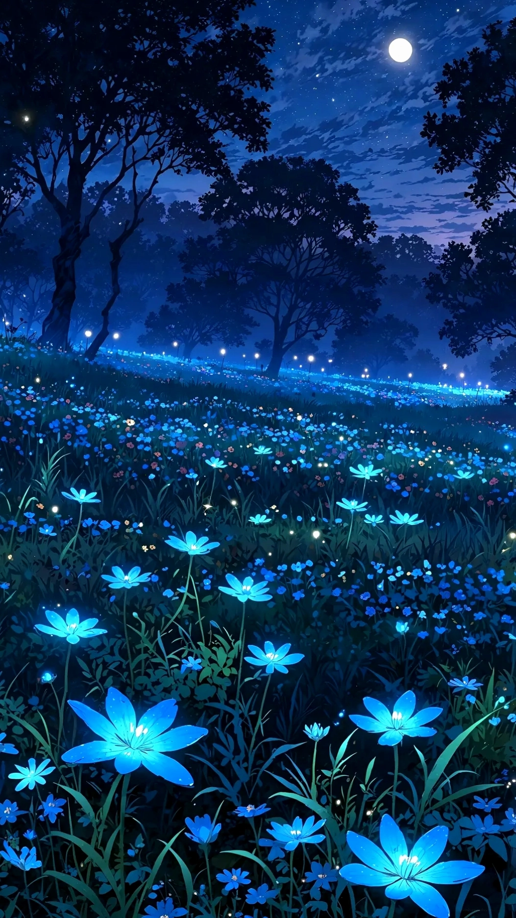 Rừng đêm anime phát sáng lung linh