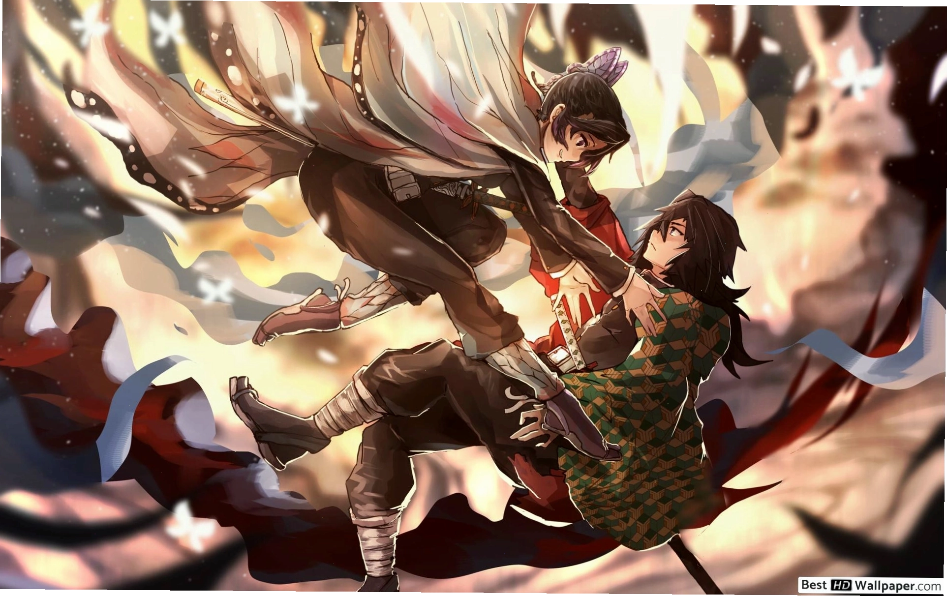 Shinobu Kochou và Giyuu Tomioka HD wallpaper download