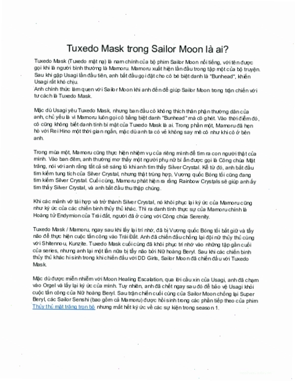 Trang đầu tiên của bài viết về Tuxedo Mặt Nạ trong Sailor Moon