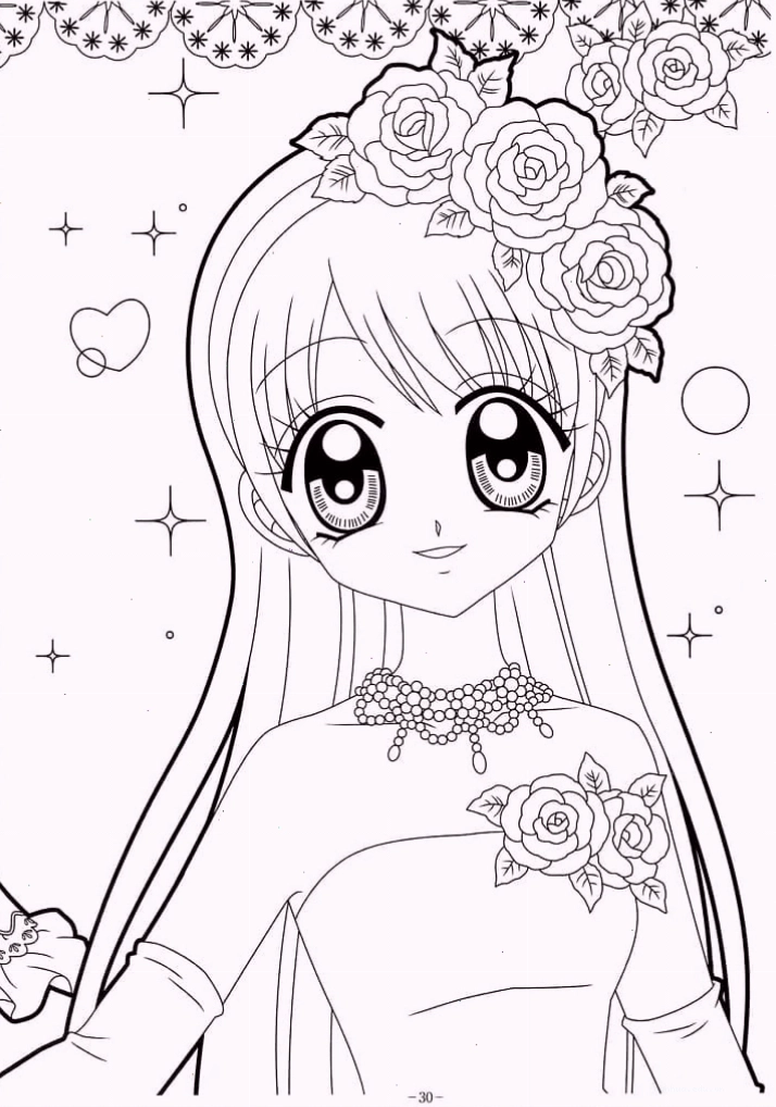 Tranh tô màu công chúa anime cổ trang với nhiều chi tiết
