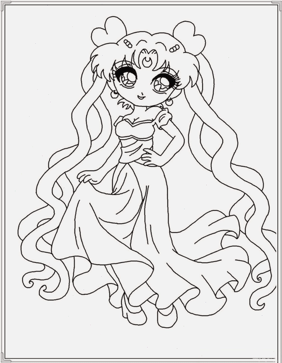Tranh tô màu công chúa anime cổ trang với phong cách chibi dễ thương