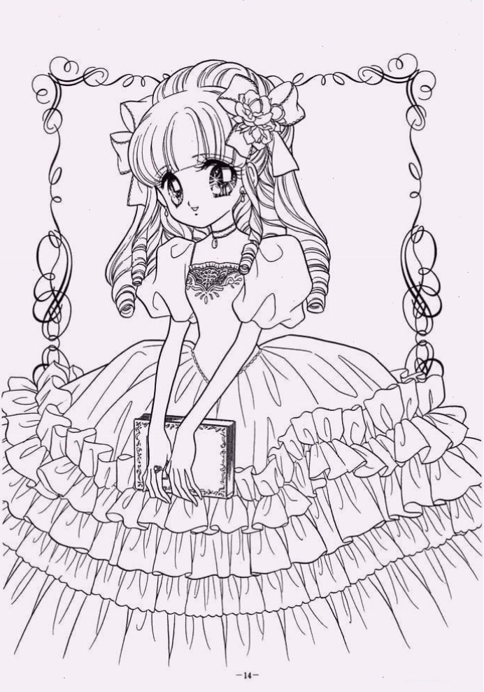 Tranh tô màu công chúa anime cổ trang với vẻ ngoài cực kỳ dễ thương