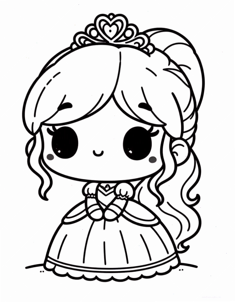 Tranh tô màu công chúa chibi đơn giản cho bé mới bắt đầu