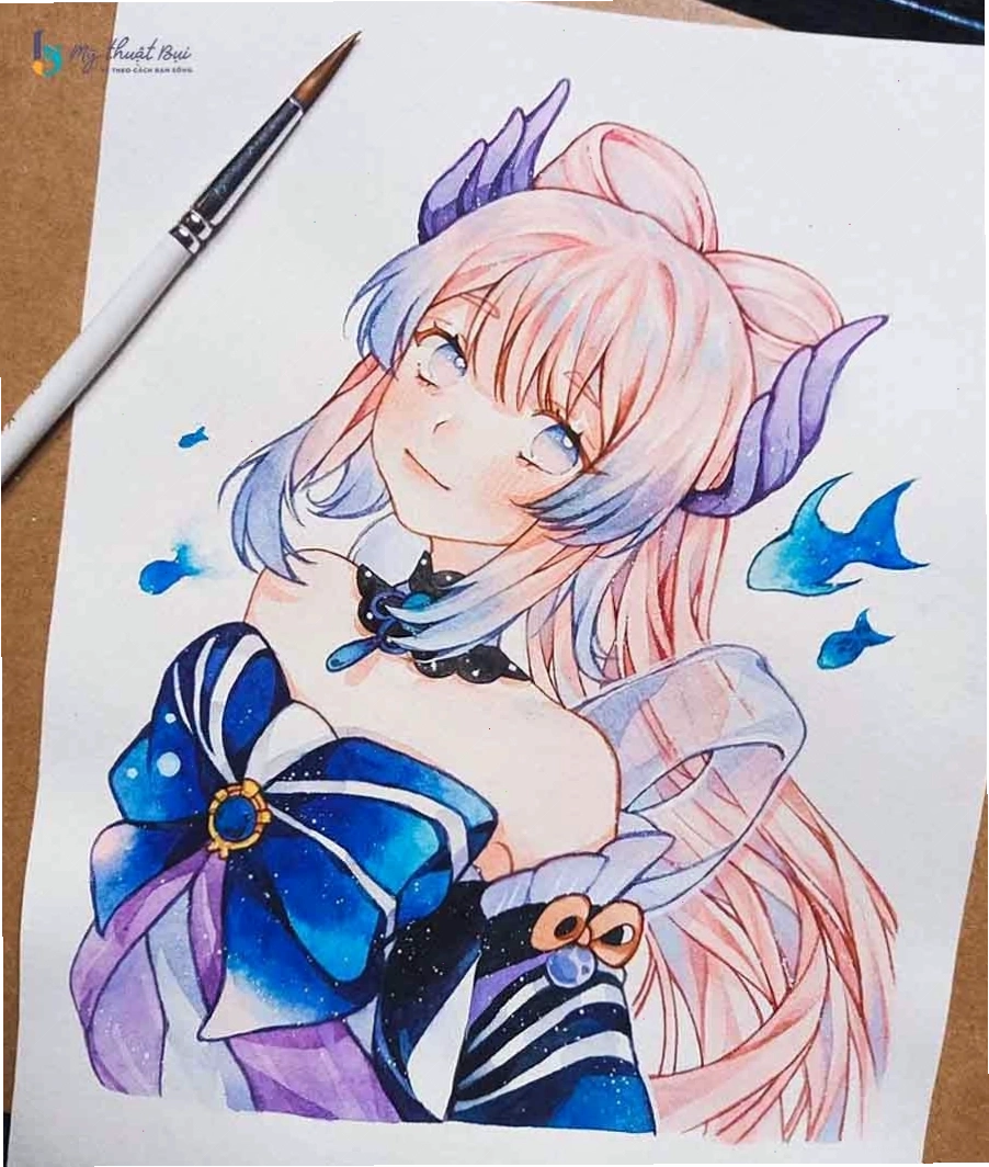 Tranh vẽ anime nữ đơn giản với phong cách nhẹ nhàng không màu