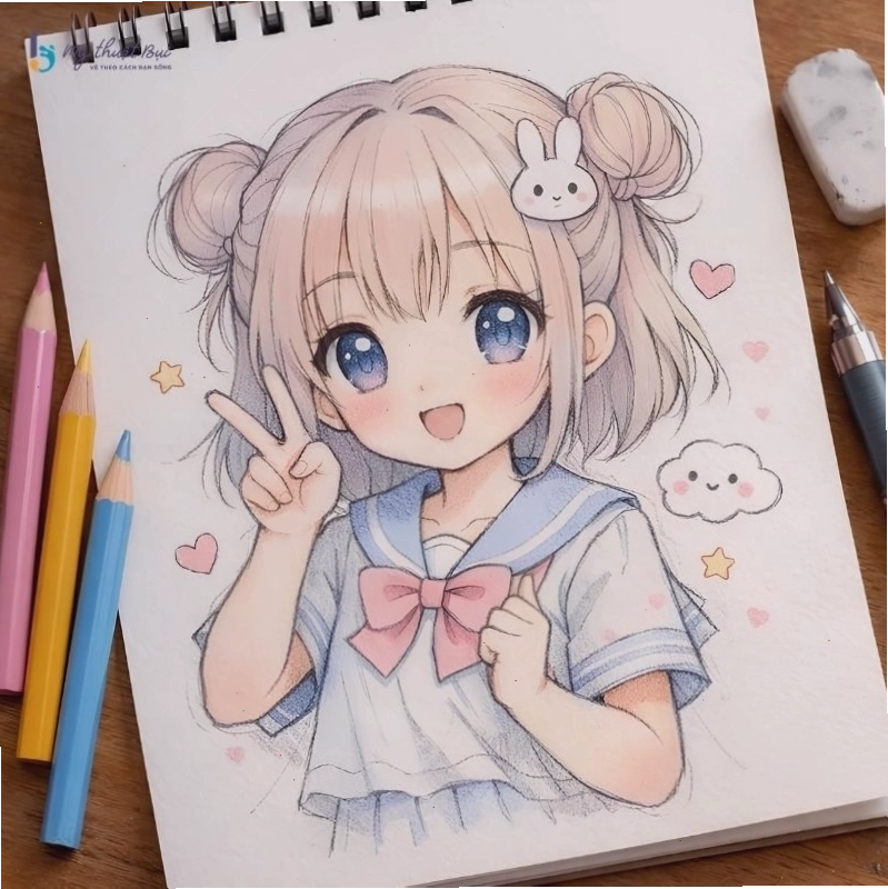 Tranh vẽ một nhân vật anime nữ đẹp với phong cách ấn tượng