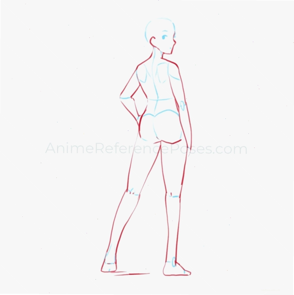 Tư thế anime nữ đứng quay lưng, nhìn nghiêng