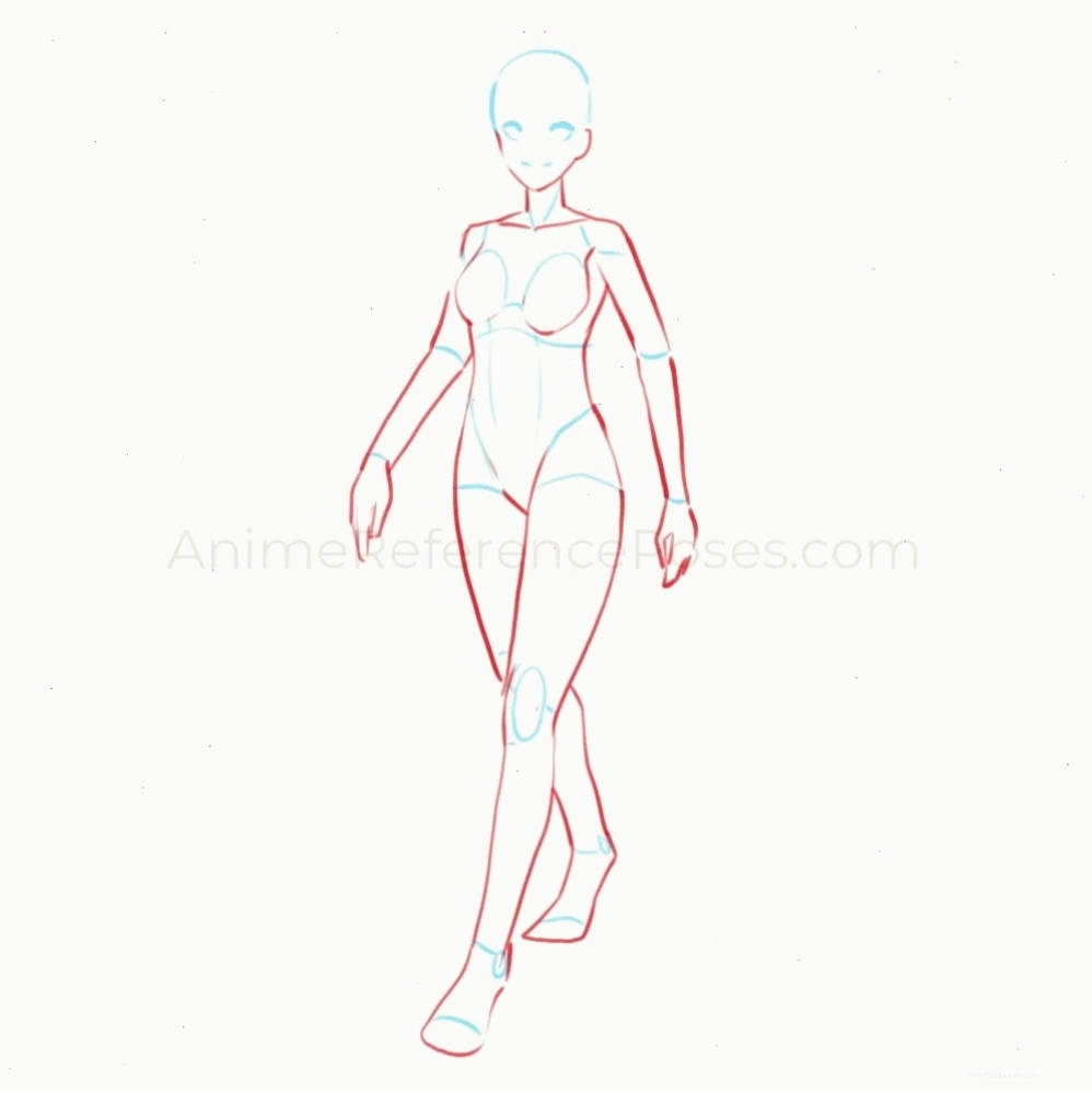 Tư thế bước đi năng động của cô gái anime