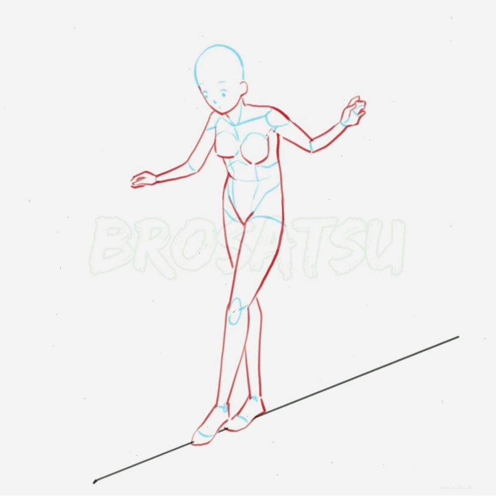 Tư thế giữ thăng bằng trên dây của cô gái anime