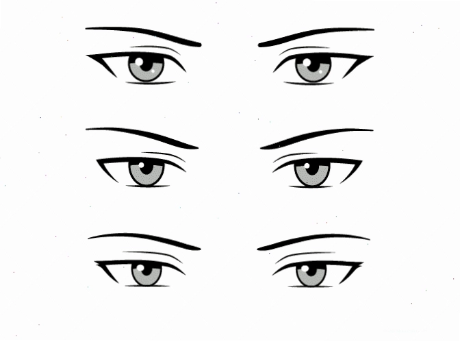 Vẽ mắt anime nam lạnh lùng với đồng tử nhỏ và ánh nhìn sắc bén