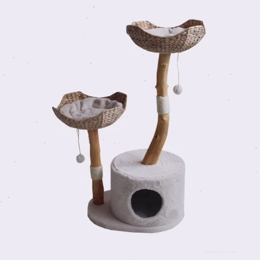 Back to Nature The Basket Cat Scratch Post with a cozy burrow and dangling toys
