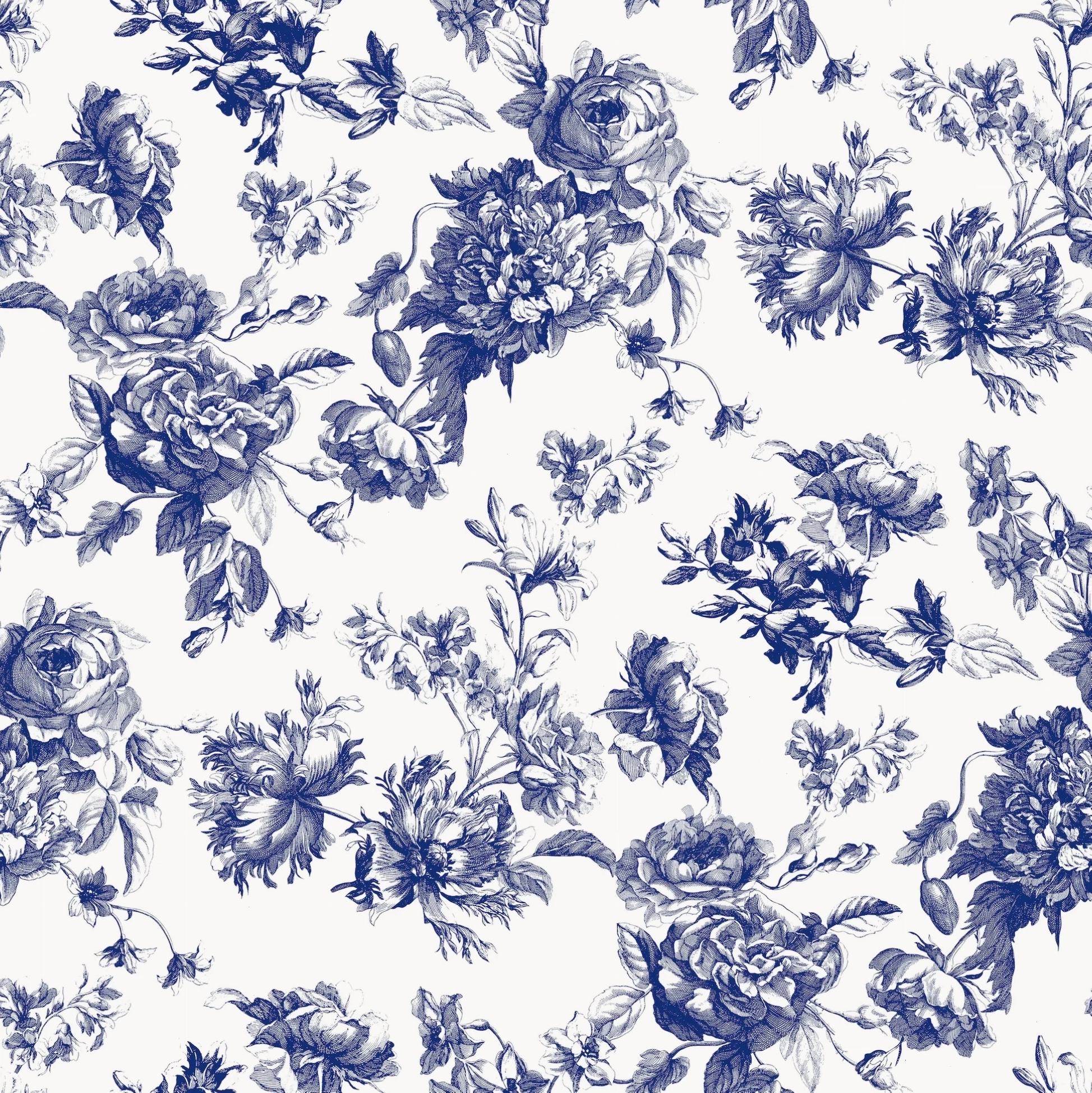 Blue toile vintage wallpaper peel and stick removable showing detailed forest scenes