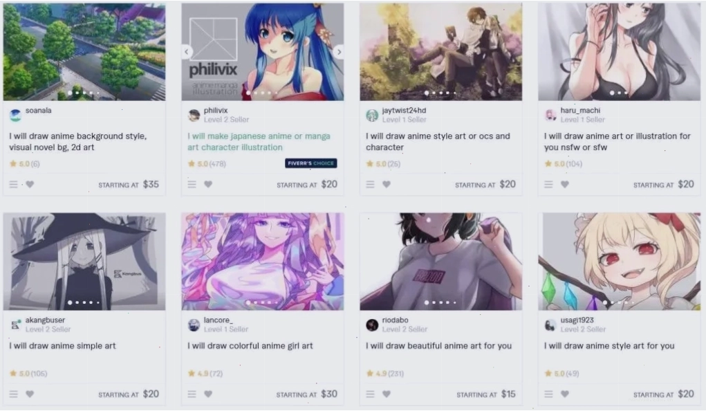 Giao diện khu vực đặt vẽ anime trên nền tảng trực tuyến